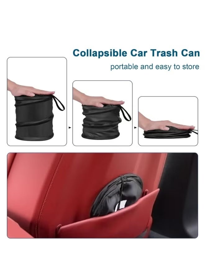 علبة قمامة السيارة مكونة من قطعتين، سلة قمامة صغيرة قابلة للطي - كيس قمامة معلق مقاوم للماء مزود بشريط فيلكرو، أسود - Image 4